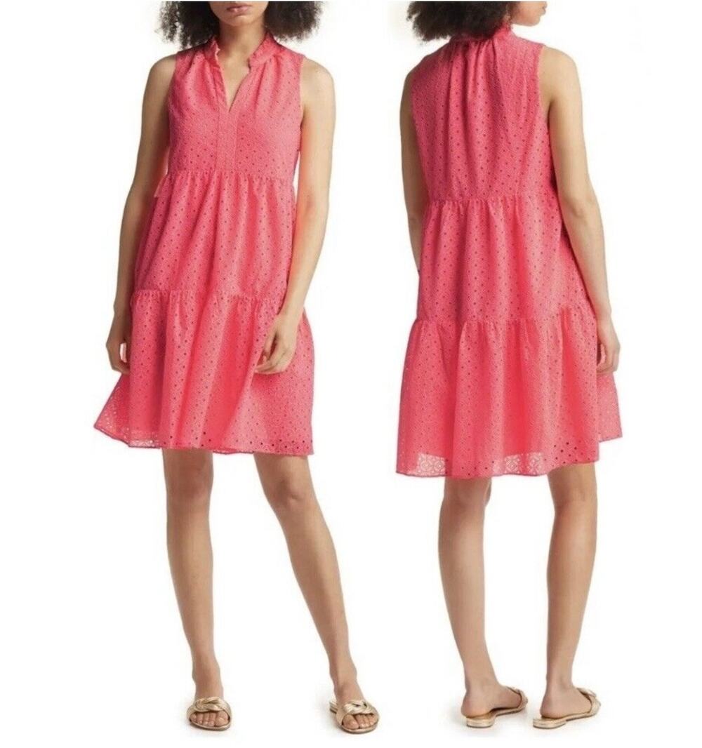 Lilly Pulitzer Novella Tiered Eyelet Dress Sleeveless Women's Small Coral Pink